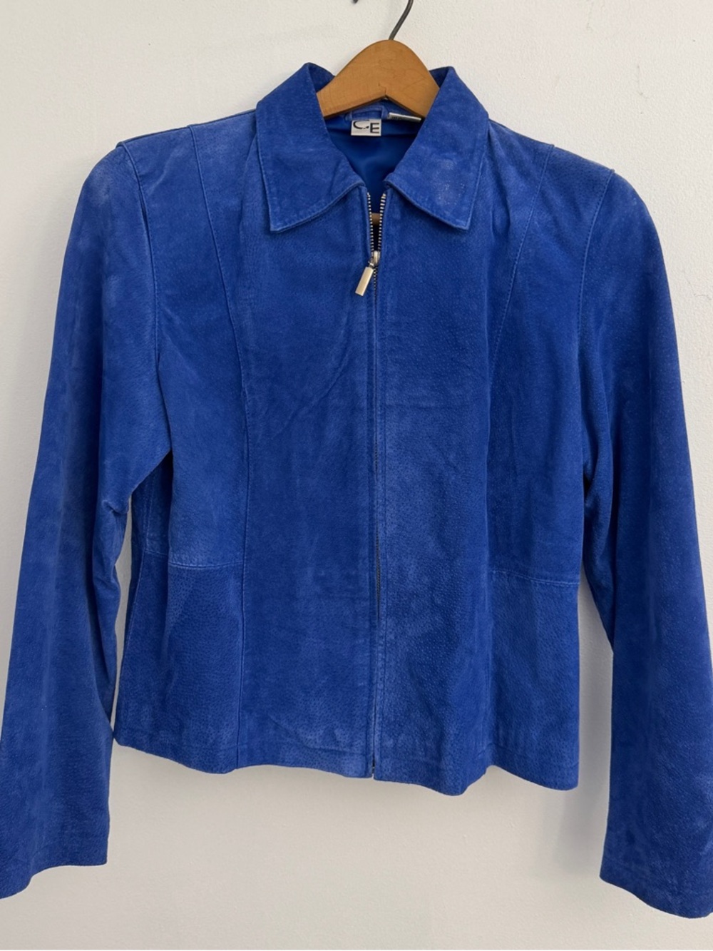 C&E Royal Blue Genuine Suede Leather Zip-Up Jacket Sz M